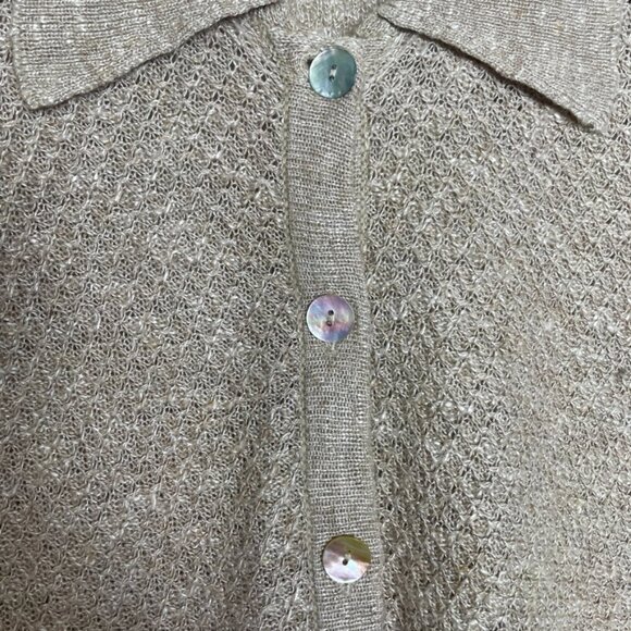 Elisabeth Vintage Linen Blend Button Down Knit Collar Blouse Size: 1X - Picture 6 of 14
